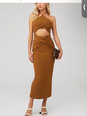 Significant Other Hallie Dress Brown Cutout Halter Midi Dress Size 6
